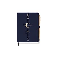 Fringe Vegan Leather Journal with Slim Pen, 192 Lined Pages, 4.5 x 6.5 Inches, Moon Tattoo (jps058)
