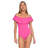 Trina Turk Women's Standard Monaco Ruffled One Piece Bandeau Swimsuit-Off Shoulder, Bathing Suits