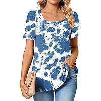 TAOHUADAO Womens 2024 Summer Casual T-Shirts Square Neck Short Sleeve Tunic Tops Loose Comfy Blouses