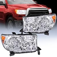 Nilight Headlight Assembly for 2007 2008 2009 2010 2011 2012 2013 Toyota Tundra 2008-2017 Sequoia Headlamps Replacement Chrome Housing Amber Reflector Driver and Passenger Side, 2 Years Warranty