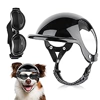 Dog Goggles and Helmet Set, 2pcs/Set Dog Motorcycle Helmet with Goggles, Adjustable Chin Strap Pet Helmet with Ear Hole, Dog Glasses Safety Hat for Puppy Small Dogs