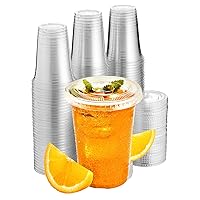Clear Cups With Lids / 16 oz. Clear Plastic Cups with Lids / Clear Disposable Cups / Ice coffee cups & Bubble Boba Tea Cups / Cup with Lid for Cold Drinking & Smoothie Pack of 100