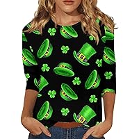 Saint Patricks Day Shirts Women 2024 Shamrock Tops 3/4 Sleeve Crewneck Slim Fit Shirts