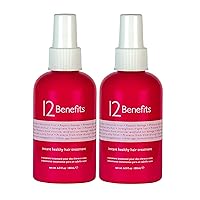 12 Benefits Instant Healthy Hair Treatment, Leave-In Conditioning, Smoothes Frizz, Strengthens & Repairs, Heat Protection Spray, 6 Fl Oz (Pack of 2)