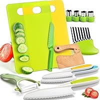 13 Pieces Montessori Kitchen Tools for Toddlers-Kids Cooking Sets Real-Toddler Safe Knives Set for Real Cooking with Plastic Toddler Safe Knives Crinkle Cutter Kids Cutting Board