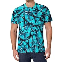 Blue Monarch Butterfly Men's T Shirts Full Print Tees Crew Neck Short Sleeve Tops