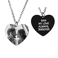Personalized Heart Photo Necklace Picture Text Date Name Engraving Pendant Love Note to Lover Couple Mother Daughter Christmas gift