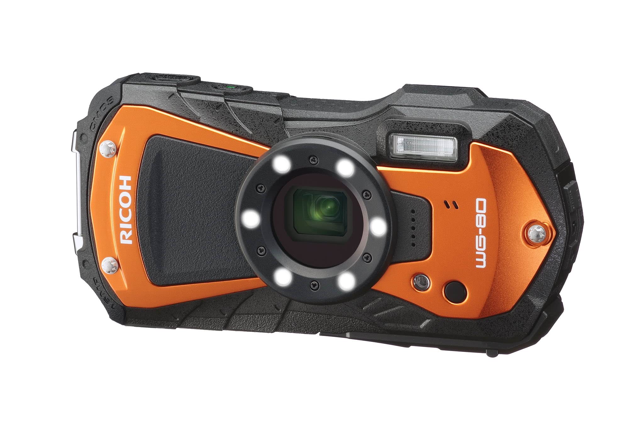 Ricoh WG-80 Orange Waterproof Digital Camera Shockproof Freezeproof Crushproof Microscope Mode, 7 x 5 x 3 inches