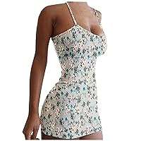 Womens Mini Dress Summer,Women's Dresses Floral Printing Sexy Elegant Casual Dress Backless Camisole Cultivate