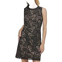 Tommy Hilfiger Women's Sheath Lace Sleeveless Round Neck Dress, Black, 2