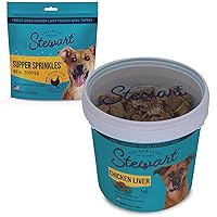 Stewart Chicken Liver Freeze Dried Dog Treats and Supper Sprinkles, Resealable Containers, Grain Free & Gluten Free, Single Ingredient, Dog Training Treats; 11.5 oz Resealable Tub & 2.5 oz Resealable