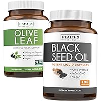 Olive Leaf & Black Seed Oil (3-Month Supply) Leaf & Seed Bundle of Olive Leaf Extract (120 Capsules) Super Strength and Black Seed Oil (180 Capsules) Cold pressed Nigella Sativa Cumin Seed