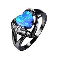 Women Blue Opal Heart Ring With Zircon promise rings mens fashion rings