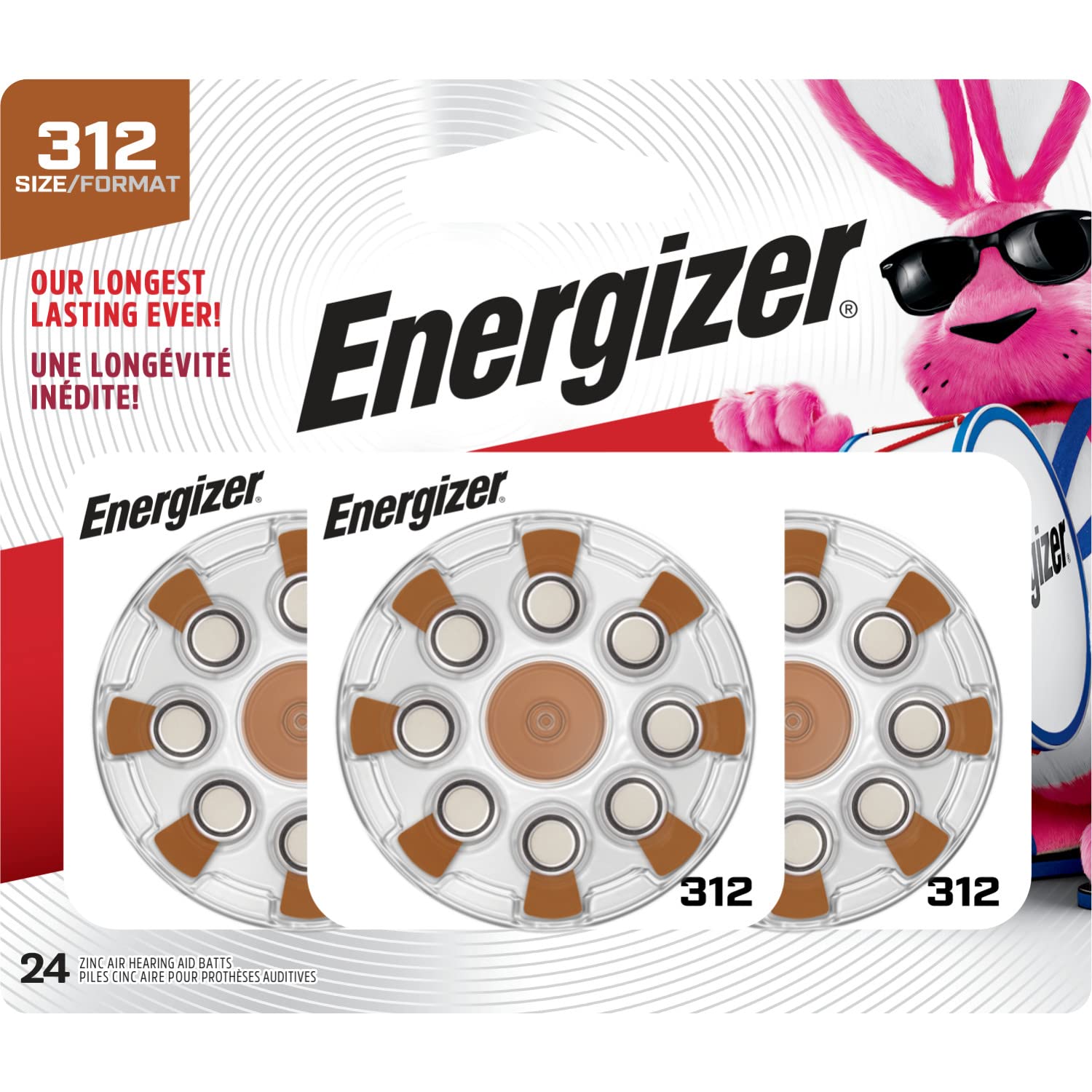 Energizer Size 312 Hearing Aid Batteries, EZ Turn & Lock Hearing Aid Batteries Size 312, 24 Count
