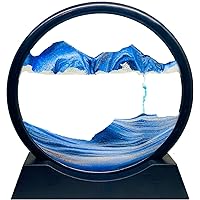 Moving Sand Art Picture, Round Glass 3D Deep Sea Sandscape in Motion Display, Flowing Sand Frame, Sensory Relaxing Desktop Home Office Work Desk Decor