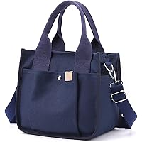 Small Canvas Tote Bag with Pockets for Women, Cute Mini Crossbody Shoulder Bags, Casual Satchel Purse Hobo Messenger Handbag