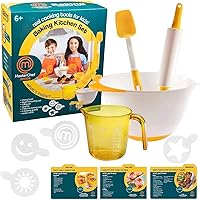 MasterChef Junior Baking Kitchen Set for Kids - 7 Pc. Kit Includes Real Cooking Tools for Kids, Mixing Bowl, Rolling Pin, Cups, Recipes, Birthday Summer Gift Party- Ages 6+, Make Homemade Treats