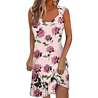 Sundresses for Women 2024 Beach Mini Sleeveless Sun Dress Cute Hawaiian Short Dresses Boho Floral Casual Tank Dress