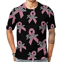 Breast Cancer Pink Ribbon Fighter Basic Men's T-Shirts Breathable Round Neck Blouse Tee Top Running Hiking Gym