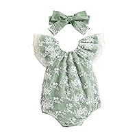 Clothes for Baby Girl Fly Sleeve Mesh Romper And Lace Head Scarf Cotton Suit Baby Toddler Girl