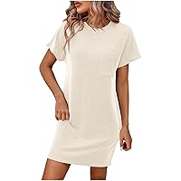 2024 Ribbed T Shirt Dress Womens Summer Short Sleeve Crewneck Casual Tunic Mini Dress Loose Fit Loungewear Dresses