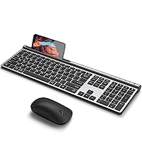 Wireless Keyboard and Mouse Combo, CHESONA Bluetooth Rechargeable Full Size Mulit-Device (Bluetooth 5.0+3.0+2.4G) Wireless Keyboard Mouse Combo for Mac OS/iOS/Windows/Android (Silver Black)