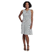 London Times Women's Sleeveless Keyhole Neck Polka Dot Dress with Pleated Skirt