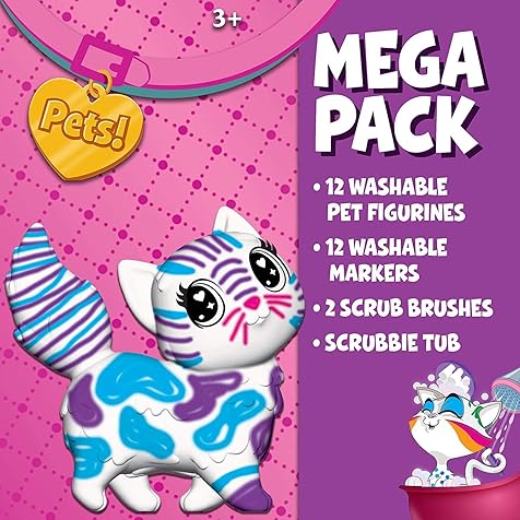 Crayola Scribble Scrubbie Pets Mega Pack (12 Pets), Reusable Pet Care Toy, Dog & Cat Toys for Kids, Holiday Gift for Girls & Boys, 3+