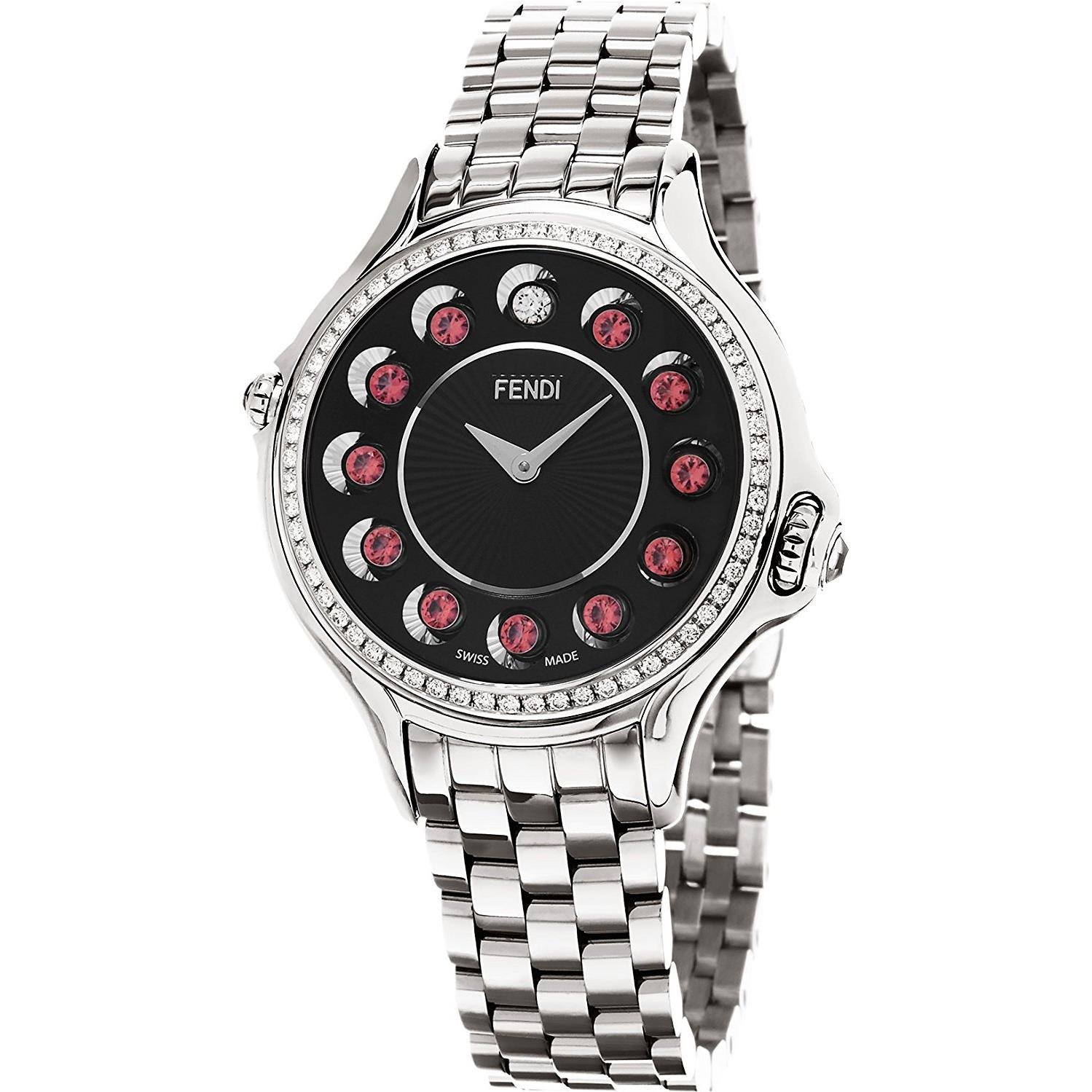 FENDI Women's CrazyCarats Swiss-Quartz Watch with Stainless-Steel Strap, Silver, 14 (Model: F107021000B0T05)