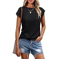 AUTOMET Womens Tops Casual Dressy Basic T Shirts Loose Fit Crewneck Cap Sleeve Tee Summer Outfits 2024