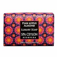 Spa Ceylon Ayurveda Pink Lotus Almond Luxury Cleansing Soap Bar Enriched with Virgin Coconut Rice Bran Wheat Germ and Almond, Vegetarian and Paraben Free, 250 Grams