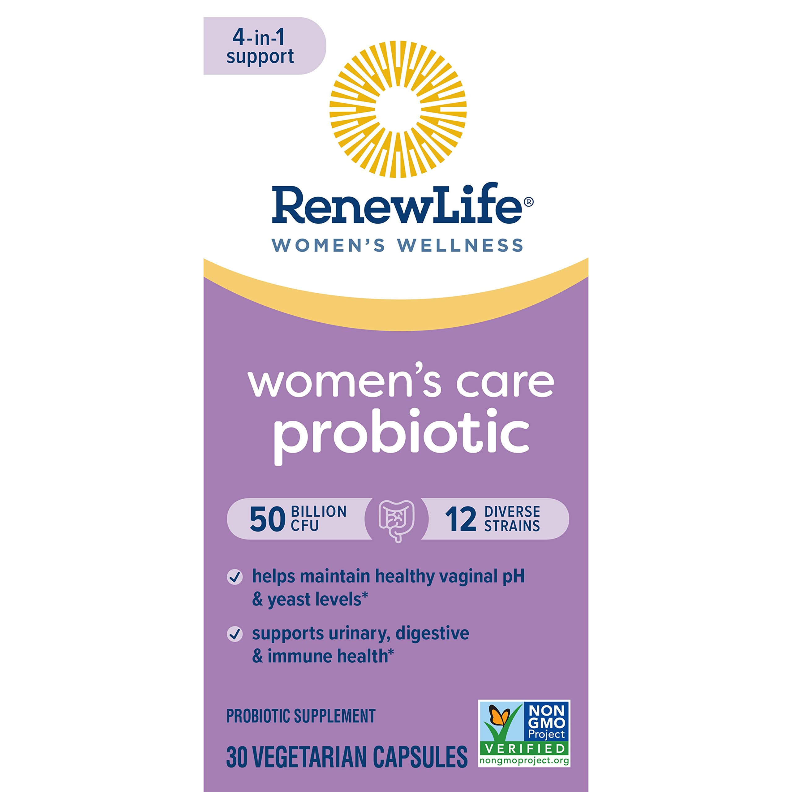 Renew Life Probiotics for Women, 50 Billion CFU Guaranteed, Probiotic Supplement for Digestive, Vaginal & Immune Health, Shelf Stable, Soy, Dairy & Gluten Free, 30 Capsules