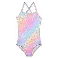 LUOUSE Girls Printed Ruffle-Accent One Piece Beach Swimsuit 4-9 T
