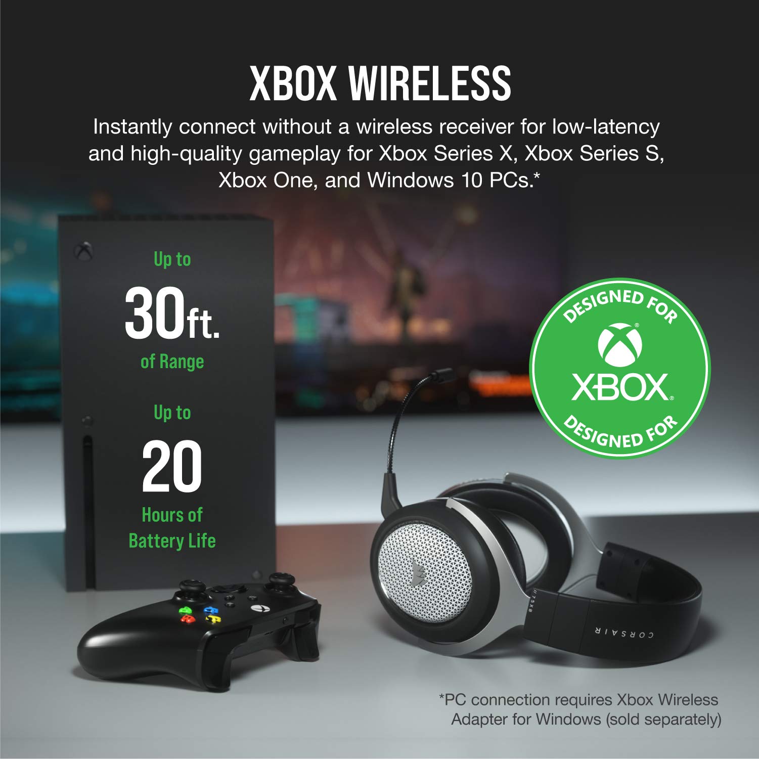 Corsair HS75 XB Wireless Gaming Headset - 20 Hour Battery Life Works w/Xbox Series X| S, Xbox One, PC- Detachable Noise Canceling Microphone- Memory Foam Earcups- 30 Feet of Range