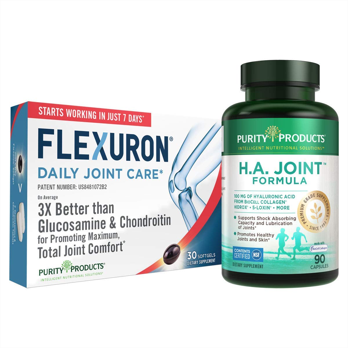Flexuron Joint Formula + H.A. Joint - Purity Products - Flexuron (Krill Oil, Low Molecular Weight Hyaluronic Acid, Astaxanthin) - HA Joint (BioCell...