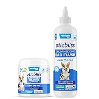 VETNIQUE LABS Oticbliss Chlorhexidine Ear Flush and Oticbliss Advanced Cleaning Ear Wipes Ear Care Products Bundle for Dogs & Cats, Cleansing Ear Flush & Drying Ear Wipes for Itchy Ears