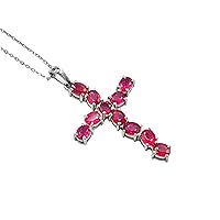 5X4 MM Oval Cut Natural Ruby Gemstone Holy Cross Pendant Necklace 925 Sterling Silver July Birthstone Ruby Jewelry Love And Friendship Gift For Her (PD-8390)