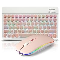 Bluetooth Keyboard and Mouse Combo for iPad - Rechargeable Wireless Keyboard & Mouse with 7-Color Backlit Compatible with iPad 9th/8th Gen, iPad Pro/Air/Mini, iPhone14/13/12 Pro, Round Keys Pink