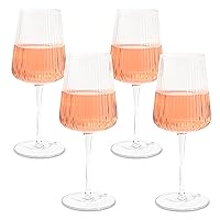 Crutello Modern Wine Glasses 17 oz Glassware, Set of 4, Unique Fluted Glassware with Vintage Ripple Texture, Art Deco Red Wine or Fancy White Wine Glass
