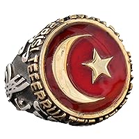 925 Sterling Silver Men Ring, Star and Crescent, Handmade Men Ring, Unique Ring(size:7.75)