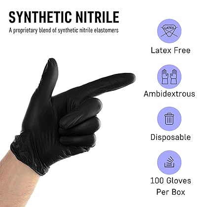 Dre Health Synthetic Nitrile Black Disposable Gloves Large -100 PK No Latex Medical Gloves
