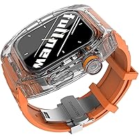 Sport Fluororubber Watch Strap+Transparent Watch Case Mod Kit，For Apple Watch Series 8 7 6 SE 5 4 44mm 45mm Modification Kit Bracelet