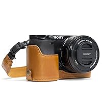 MegaGear MG962 Sony Alpha A6300, A6000 Ever Ready Leather Camera Half Case and Strap, with Battery Access, Light Brown
