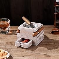 Wooden ashtray, detachable cigar ashtray with wine glass holder, practical ashtray with drawer storage, suitable for garden bar balcony home office decoration