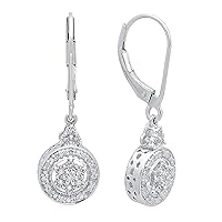 Dazzlingrock Collection Round White Diamond Halo Cluster Lever Back Drop Earrings for Women (0.15 ctw, Color I-J, Clarity I2-I3) in 925 Sterling Silver