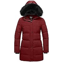 Soularge Women's Plus Size Winter Long Quilted Thicken Puffer Coat with Faux Fur Hood