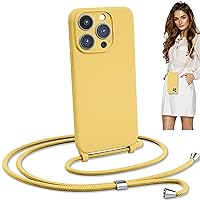 Blaspins Crossbody Lanyard Strap Case for iPhone 15 Pro Max, Hands-Free Neck Cross Body Wrist, Adjustable Rope Removable Drop Protection Shockproof Silicone Case 6.7 inch 150 cm Strap, iP15PM - Yellow