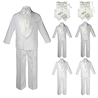 Baby Kids Child Kid Toddler Boy Teen Formal Wedding Party White Shawl Lapel Suit Set Ivory Satin Vest & Bow Tie Sm-20