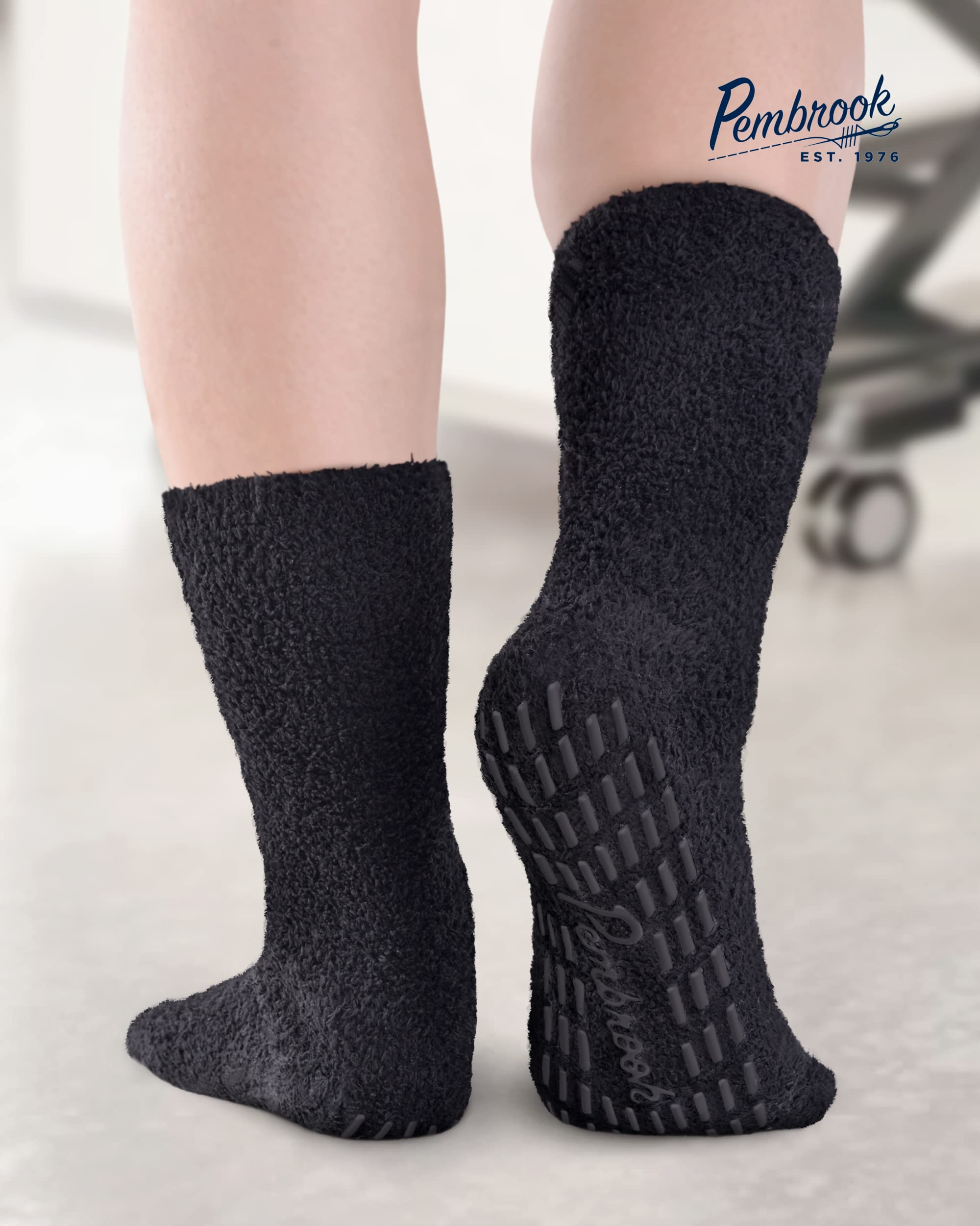 Pembrook Fuzzy Slipper Socks with Grippers for Women and Men - Non Skid Socks / No Slip Fuzzy Socks
