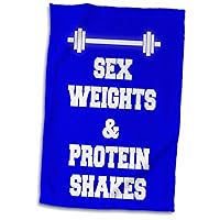 3D Rose Sex Weights and Protein Shakes On Blue Background Hand Towel, 15